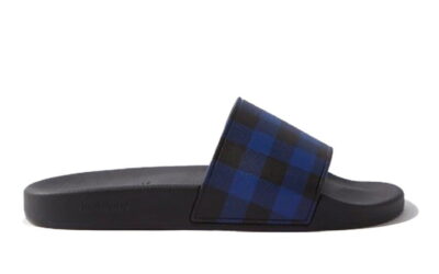 Dép Burberry Check Print Slides Dark Blue