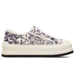 Giày WALK'N'DIOR PLATFORM SNEAKER White Embroidered Cotton with Blue Toile de Jouy Motif