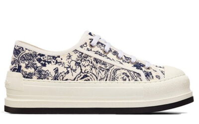 Giày WALK'N'DIOR PLATFORM SNEAKER White Embroidered Cotton with Blue Toile de Jouy Motif