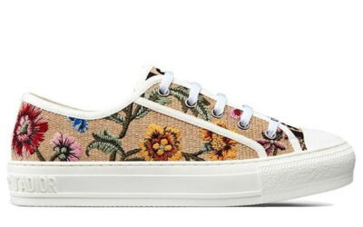 Giày WALK'N'DIOR SNEAKER Beige Multicolor Raffia Embroidered with Dior Petites Fleurs Motif