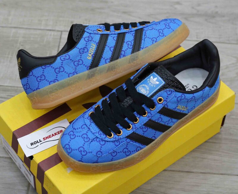 Adidas x Gucci Gazelle Blue GG Monogram Like Auth