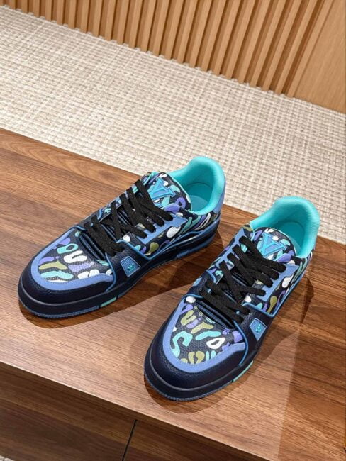 Giày Louis Vuitton Lv Trainer #54 Navy Blue Camouflage Printed Canvas