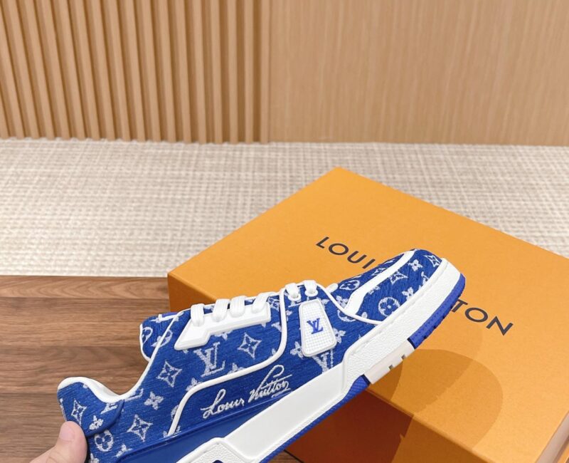 Giày Louis Vuitton LV Trainer Monogram Blue Fabric Best Quality
