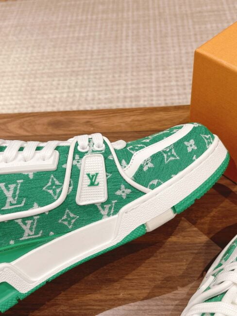 Giày Louis Vuitton LV Trainer Monogram Green Fabric Best Quality