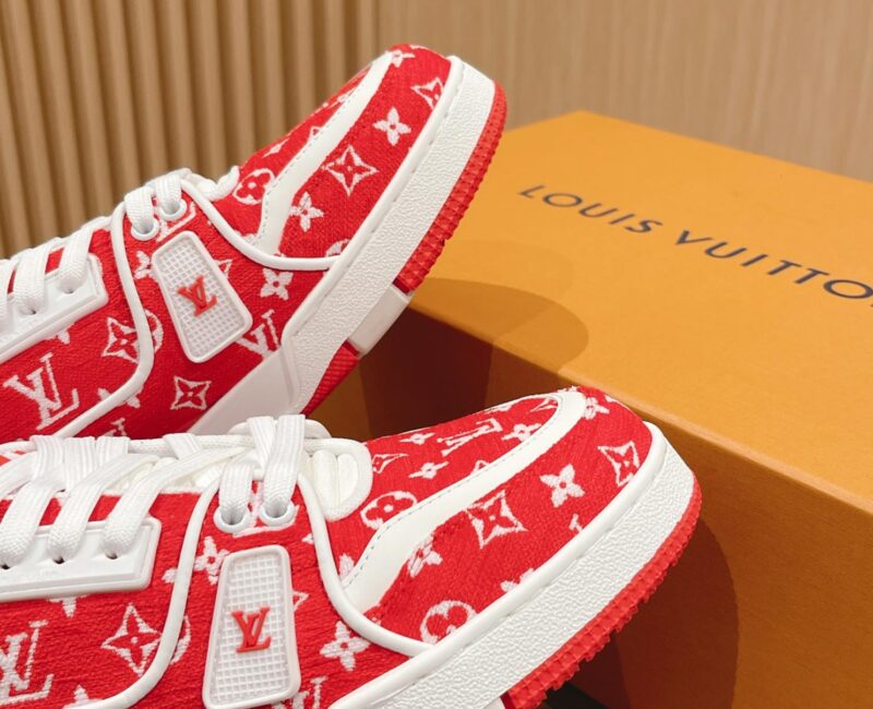 Giày Louis Vuitton LV Trainer Monogram Red Fabric Best Quality