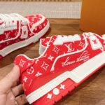 Giày Louis Vuitton LV Trainer Monogram Red Fabric Best Quality