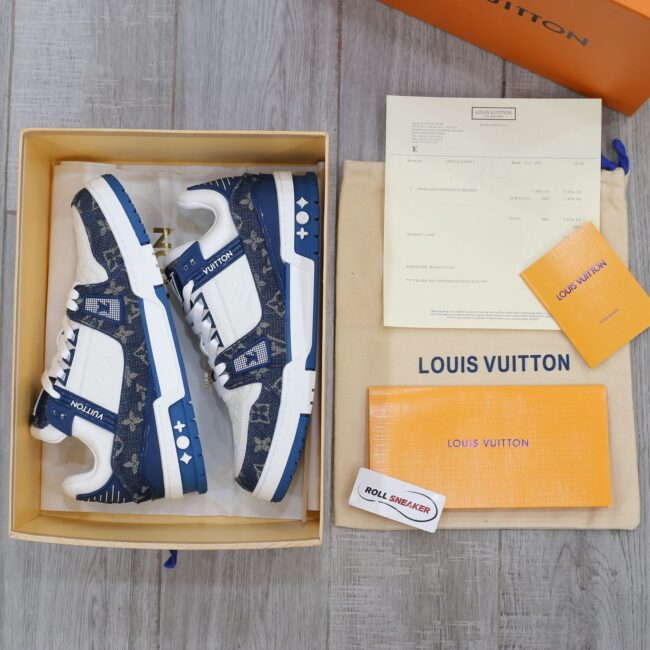 Louis Vuitton LV Trainer Monogram Denim White Blue Like Auth