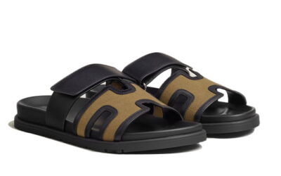 Dép Hermes Chypre Sandal Black Canvas Leather Best Quality