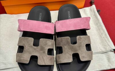 Dép Hermes Chypre Sandal Black Pink Suede