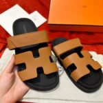 Dép Hermes Chypre Sandal Natural Black Epsom Leather Best Quality