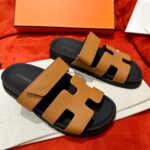 Dép Hermes Chypre Sandal Natural Black Epsom Leather Best Quality