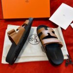 Dép Hermes Chypre Sandal Natural Black Smooth Calfskin Leather Best Quality