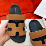 Dép Hermes Chypre Sandal Natural Black Smooth Calfskin Leather Best Quality