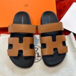 Dép Hermes Chypre Sandal Natural Black Smooth Calfskin Leather Best Quality