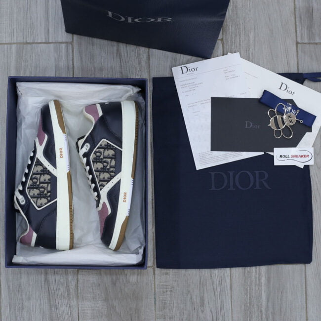 Giày Dior B27 Low Deep Blue Plum with Beige and Black Dior Oblique Jacquard Like Auth