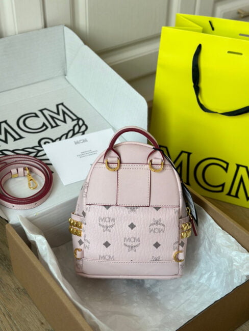 Balo MCM Stark Studs Backpack Visetos Pink Mini
