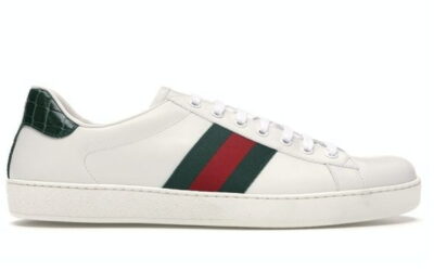 Giày Gucci Ace Leather Sneaker With Green Crocodile