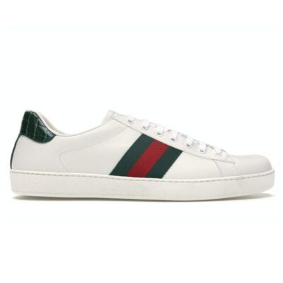 Giày Gucci Ace Leather Sneaker With Green Crocodile