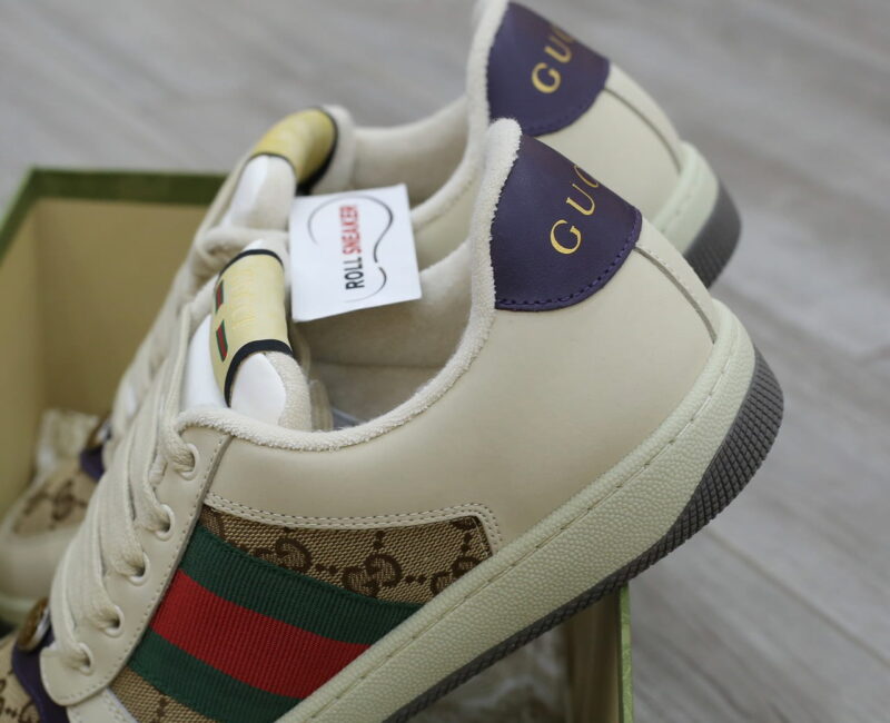 Giày Gucci Screener Leather and GG-Supreme gót Tím Like Auth