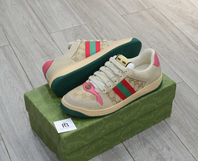 Giày ‎Gucci Screener Distressed Pink Green Best Quality