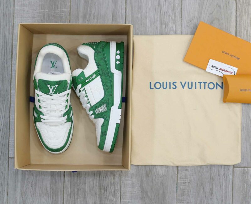 Giày Louis Vuitton LV Trainer Green Monogram Denim Best Quality