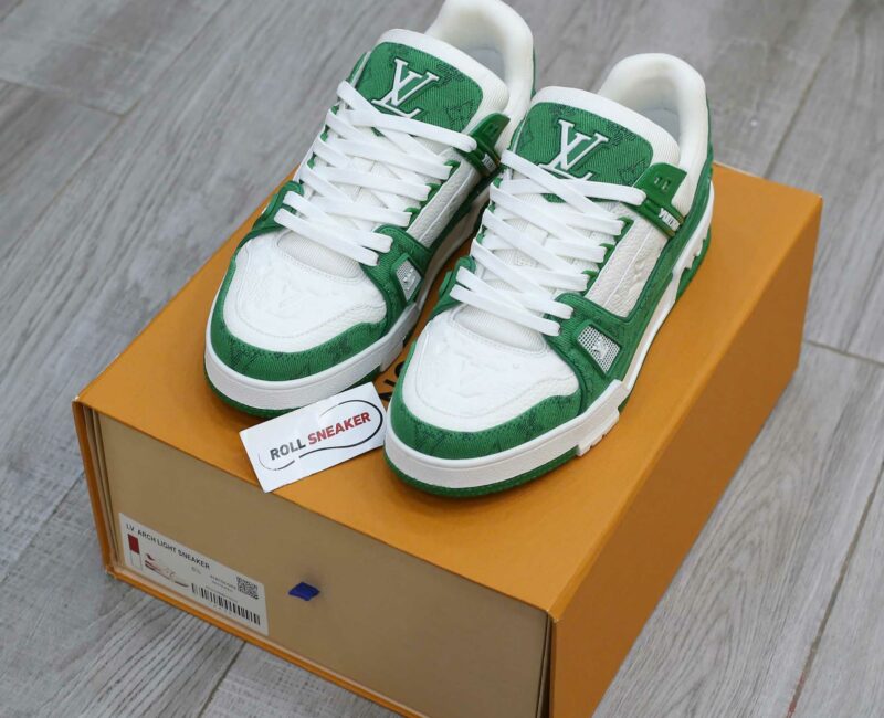 Giày Louis Vuitton LV Trainer Green Monogram Denim Best Quality