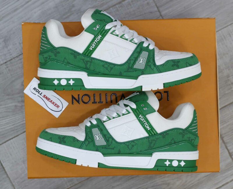 Giày Louis Vuitton LV Trainer Green Monogram Denim Best Quality