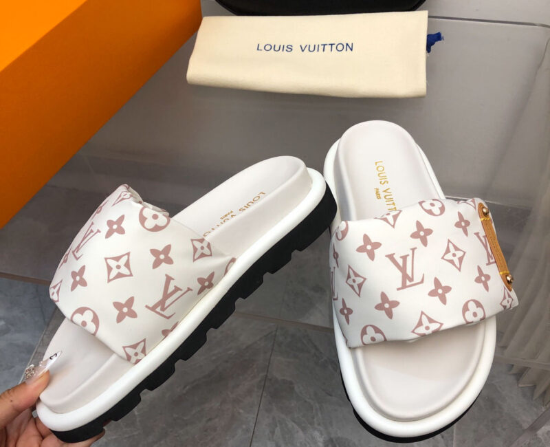 Dép Louis Vuitton Pool Pillow Flat Comfort Mules Beige Best Quality