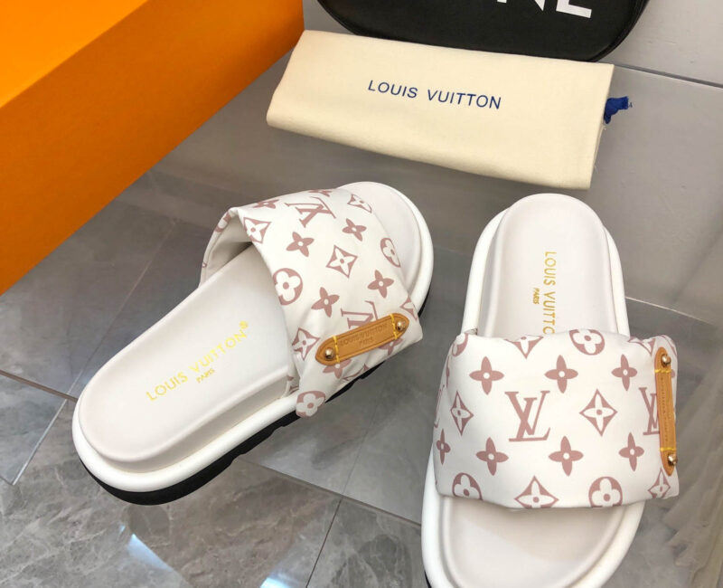 Dép Louis Vuitton Pool Pillow Flat Comfort Mules Beige Best Quality