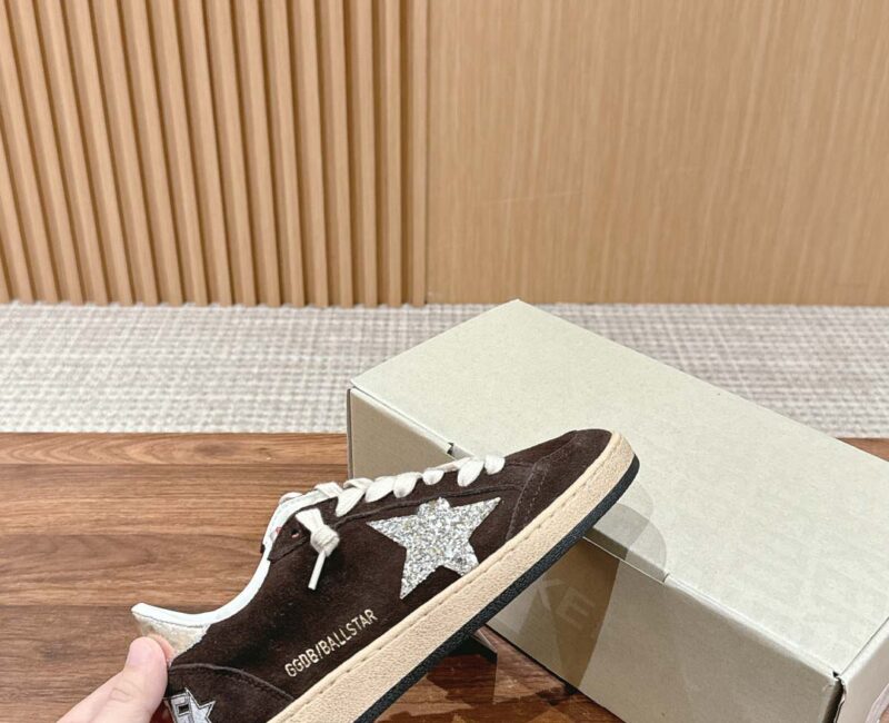 Giày Golden Goose Superstar Silver Glitter Star Brown Suede Ballstar 36 Best Quality