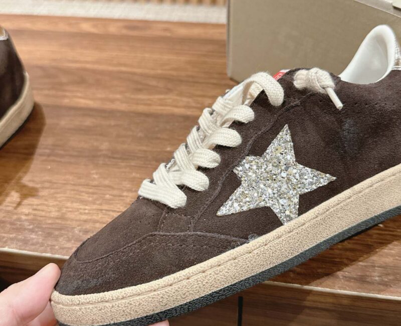 Giày Golden Goose Superstar Silver Glitter Star Brown Suede Ballstar 36 Best Quality