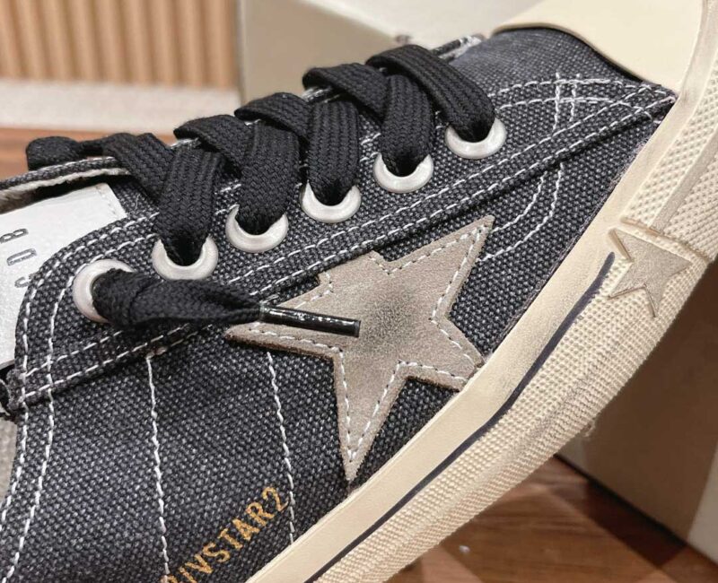 Giày Golden Goose V-Star LTD In Black Canvas With Ice-gray Star And Heel Best Quality