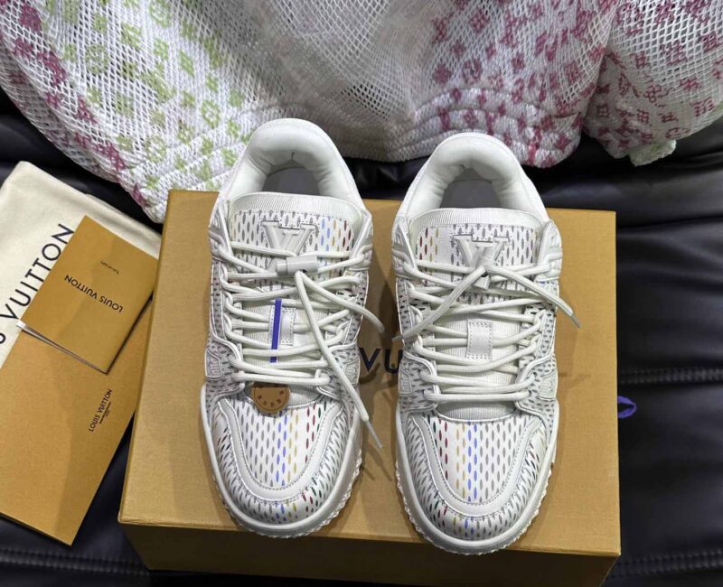 Giày Louis Vuitton LV Trainer Maxi Grained Beige Best Quality