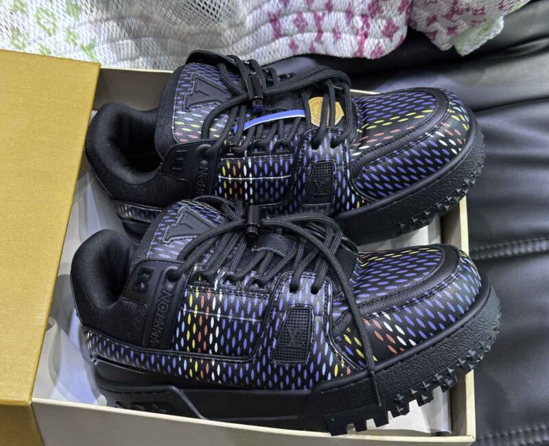 Giày Louis Vuitton LV Trainer Maxi Grained Black Best Quality