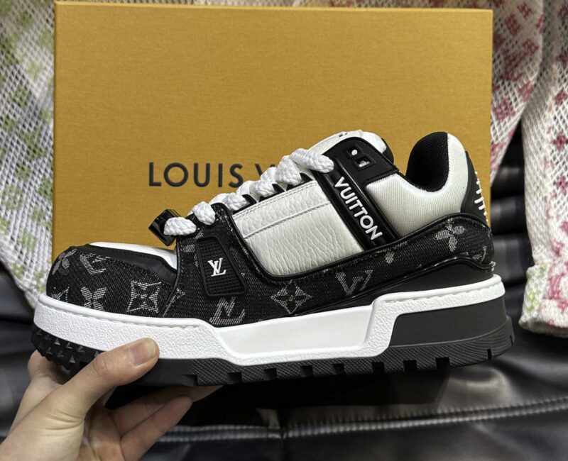 Giày Louis Vuitton LV Trainer Maxi Monogram Denim Black Best Quality