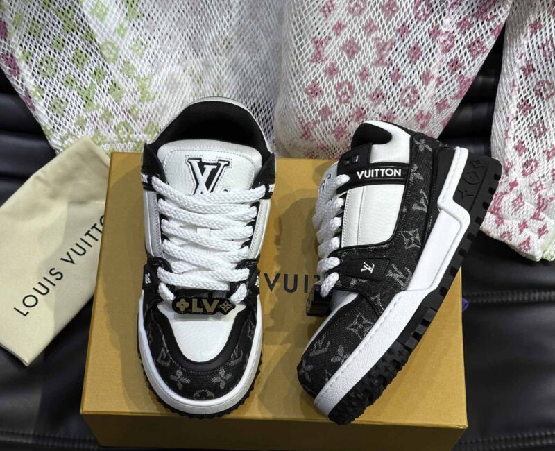 Giày Louis Vuitton LV Trainer Maxi Monogram Denim Black Best Quality