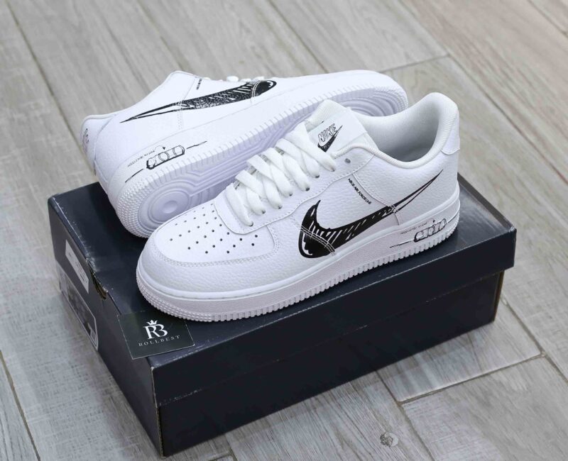 Giày Nike Air Force 1 Low GS 'Doodle Swoosh White Black Best Quality