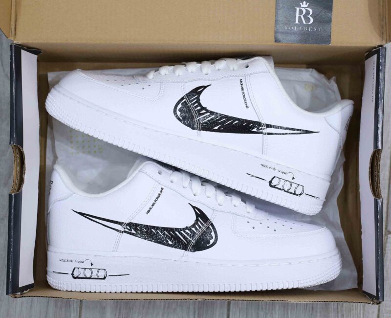 Giày Nike Air Force 1 Low GS 'Doodle Swoosh White Black Best Quality