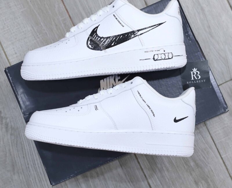 Giày Nike Air Force 1 Low GS 'Doodle Swoosh White Black Best Quality