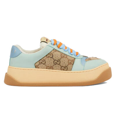 Giày Gucci Double Screener Woven Trainers Camel And Ebony Canvas Best Quality