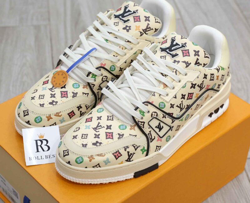 Giày Louis Vuitton Lv Trainer #54 Monogram-printed Grained Calf Leather Beige Best Quality