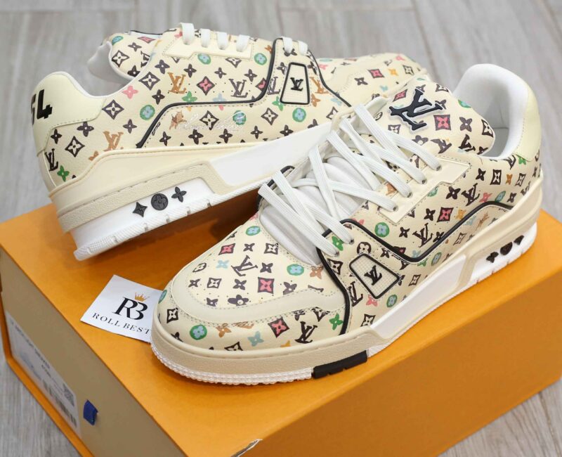 Giày Louis Vuitton Lv Trainer #54 Monogram-printed Grained Calf Leather Beige Best Quality