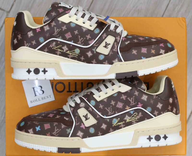 Giày Louis Vuitton Lv Trainer #54 Monogram-printed Grained Calf Leather Moka Best Quality