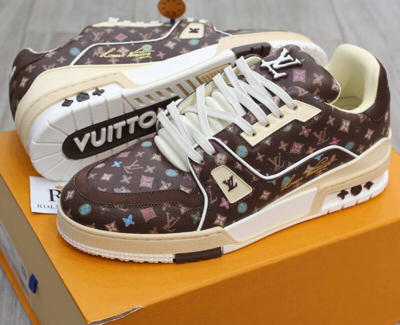 Giày Louis Vuitton Lv Trainer #54 Monogram-printed Grained Calf Leather Moka Best Quality