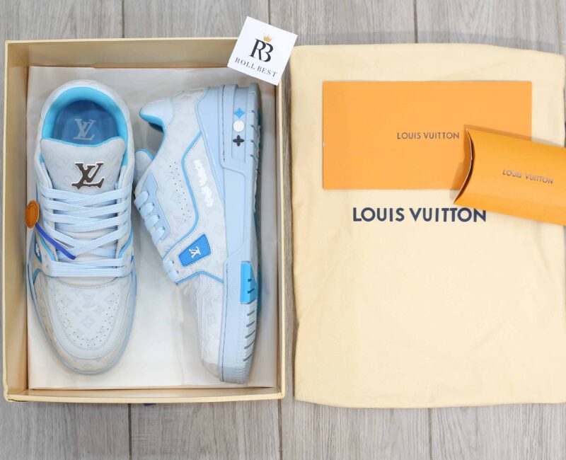 Giày Louis Vuitton LV Trainer #54 Nubuck Calf Leather Monogram Blue Best Quality