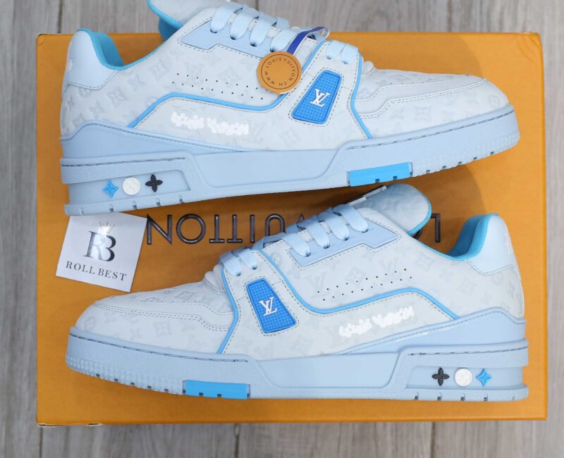 Giày Louis Vuitton LV Trainer #54 Nubuck Calf Leather Monogram Blue Best Quality