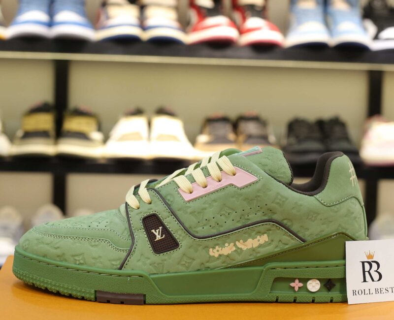 Giày Louis Vuitton LV Trainer #54 Nubuck Calf Leather Monogram Green Best Quality