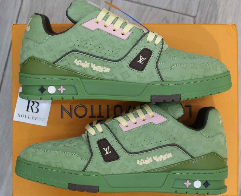 Giày Louis Vuitton LV Trainer #54 Nubuck Calf Leather Monogram Green Best Quality