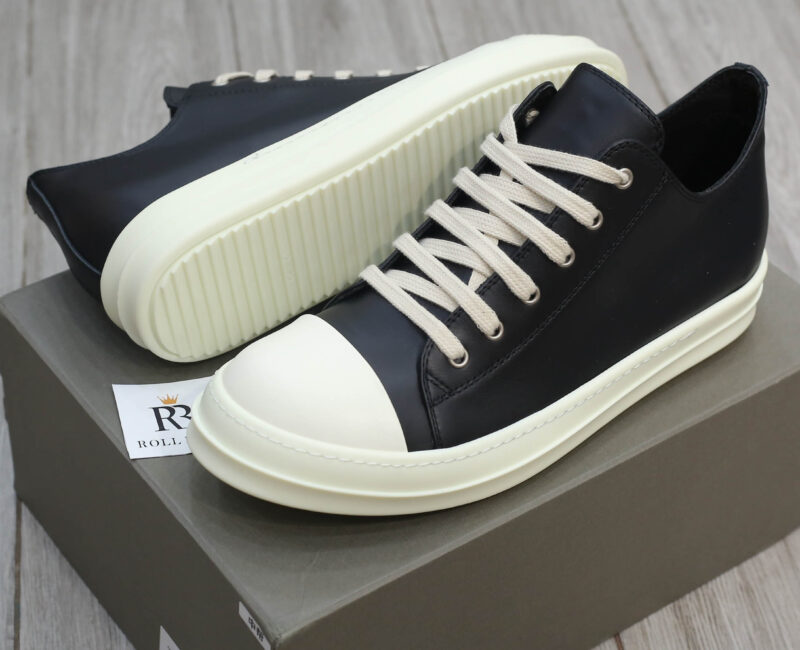 Giày Rick Owens Leather Low Sneaker Black And Milk Best Quality