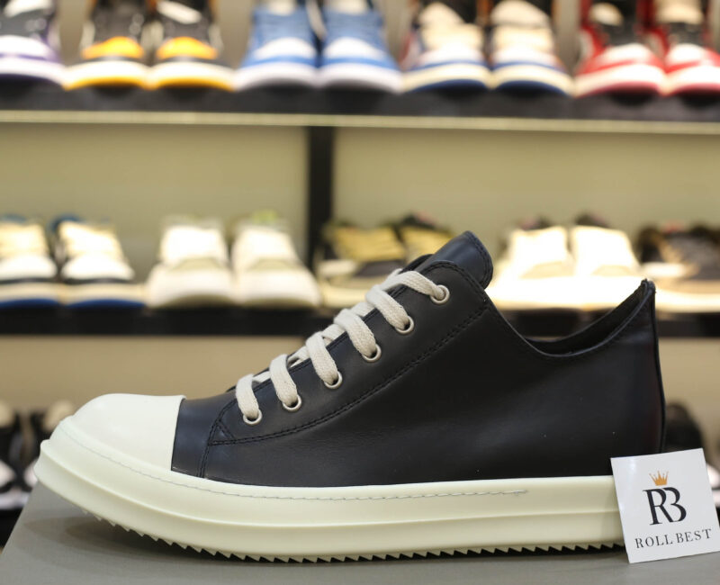 Giày Rick Owens Leather Low Sneaker Black And Milk Best Quality